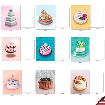 The Best Card Company - 36 Assorted Blank Notecards Bulk Box Set 4 x 5.12 Inch with Envelopes (36 Designs, 1 Each) Friendship Birthday Card Variety Pack - Cakes for All Seasons AM7074OCB-B1x36 - style: Cakes for All Seasons