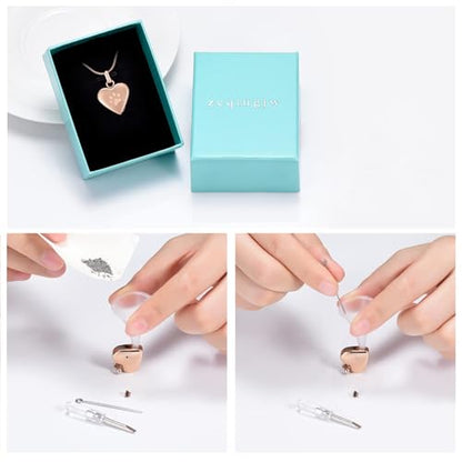 zeqingjw Pet Cremation Jewelry for Ashes Pendant Paw Print Pet Heart Urn Necklace Memorial Keepsake Jewelry for Pet/Dog's/Cat's Ashes - color: Heart-Rose Gold
