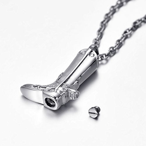 Cremation Jewelry Cool Army Boots Ashes Necklace Urn Pendant for Men & Cowboy Memorial Keepsake with Funnel Kit - style: Necklace-Customized