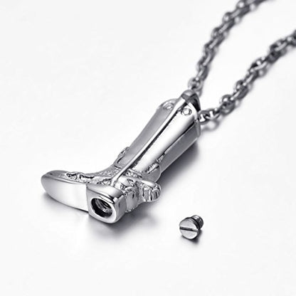 Cremation Jewelry Cool Army Boots Ashes Necklace Urn Pendant for Men & Cowboy Memorial Keepsake with Funnel Kit - style: Necklace-Customized