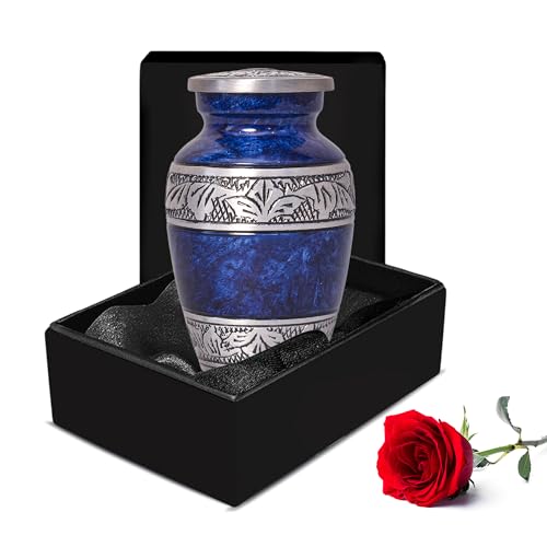 Small Keepsake Cremation Urns for Human Ashes with Velvet Bag and Funnel - Beautiful Timeless Handmade Mini Memorial Urn, Blue - color: Blue, size: Small