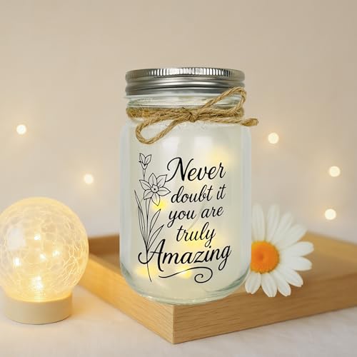 Mason Jar Night Light - Inspirational Gift for Women, Friends, Coworker - Engraved "You Are Truly Amazing" Birthday, Graduation, Thank You Gifts - Home Decor Lamp - style: You Are Amazing