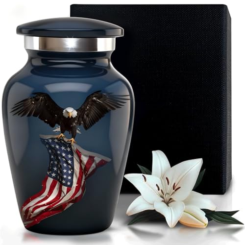 Solace Forever Small Urns for Human Ashes - Patriotic Eagle with US Flag Design - Mini Urn Keepsake Memorial for Men and Women - Handcrafted Remembrance Urn for Ashes (Black, Set of 1)