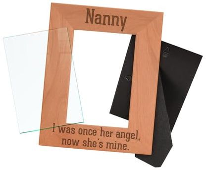 ThisWear Bereavement Nanny Once Angel Now Mine Wood Frame - Portrait 4x6 | Sentimental Photo Frame, Laser Engraved, Holds 4x6 Photo, Remembrance Gifts for Nanny - size: 4x6 Photo - Portrait