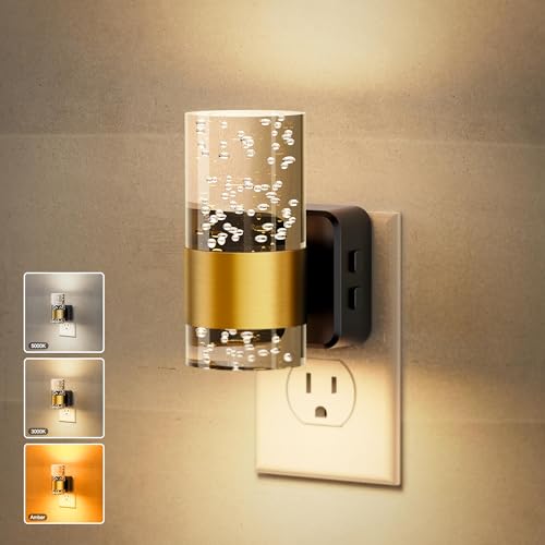 JandCase Night Lights Plug into Wall, Color Changing Night Light | 10/50/100LM Adjustable Brightness Nightlight, Amber/3000K/5000K LED Nightlight with Dusk to Dawn Sensor for Home Decor - color: Gold-3CCT, size: 1 Pack