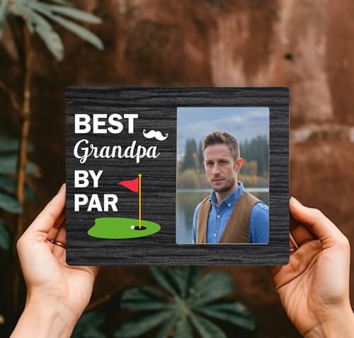 Best Grandpa By Par Picture Frame, Grandpa Photo Frame from Granddaughter Grandson, Golf Wooden Frame Gifts for Men Grandpa, 4x6 inch Photo - style: Best Grandpa By Par