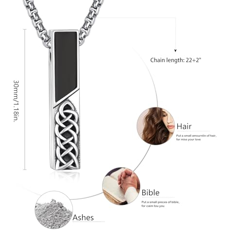 Customized Urn Necklaces for Ashes for Men Women 925 Sterling Silver Cross Necklace for Human Pets Ashes Cremation Memorial Jewelry for Keepsake - style: Celtic Bar Urn