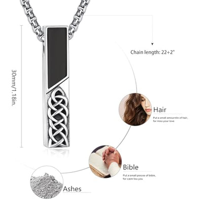 Customized Urn Necklaces for Ashes for Men Women 925 Sterling Silver Cross Necklace for Human Pets Ashes Cremation Memorial Jewelry for Keepsake - style: Celtic Bar Urn
