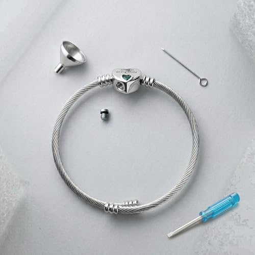 YOUFENG Urn Bracelet for Human Ashes Birthstone Cremation Adjustable Bracelets Stainless Steel Keepsake Cuff Bangle Jewelry for Men Women