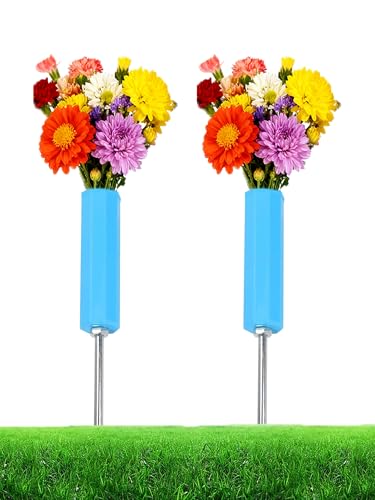 Cemetery Vases, Blue, 2 PCS, with Removable Stakes - color: Blue 2 Pcs
