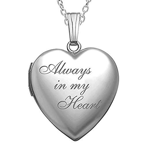 PicturesOnGold.com Personalized Always in My Heart Silver Or Gold Heart Locket Pendant Necklace Jewelry Gifts for Men & Women - 3/4 Inch X 3/4 Inch - Includes 18 inch Cable Chain - style: Silver - Locket Only
