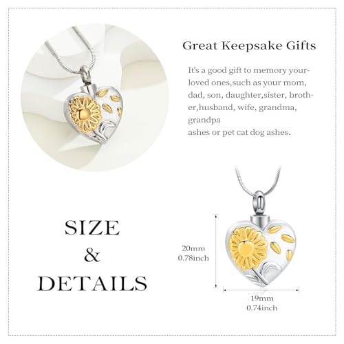 Urn Necklace for Ashes Sunflower Cross Necklace Cremation Jewelry Ashes Necklace for Human Women Pets Sunshine Pendant Keepsake Jewelry for Ashes - color: Gold