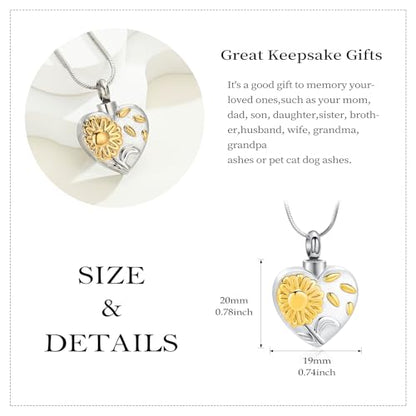 Urn Necklace for Ashes Sunflower Cross Necklace Cremation Jewelry Ashes Necklace for Human Women Pets Sunshine Pendant Keepsake Jewelry for Ashes - color: Gold