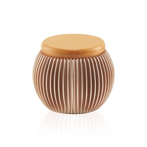 Small Urns for Human Ashes Keepsake, Spherical Aluminum Mini Urn with Beech Wood Lid for Human or Pet Cremains, Mini Memorial Keepsake with Secure Screw Lid (Gold)