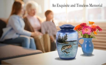Gone Fishing Bass Cremation Urn – Adult Urn for Human Ashes up to 210 lbs – Fisherman Tribute Memorial Funeral Urn for Men and Women – Full Size Bass Fish Urn with Velvet Bag (Large) - size: Large (Bass)