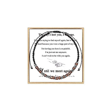 Hug from Heaven Morse Code Bracelet - Until We Meet Again, Black Hematite Beads for Men and Women - color: Until we meet again(Brown)