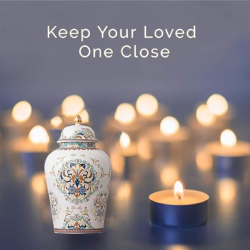 Flowers Urn Adult Ashes Keepsake Ceramic Large 200Cubic inches | 200lb Decorative Memorial buried Urn 11.6in high, non-traditional Big ashes Keepsake of Human /Female/Women/male /Pet Funeral