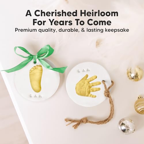 Baby Handprint Footprint Ornament Keepsake Kit, Newborn Imprint(Gold Paint) - color: Cherish, Gold Paint