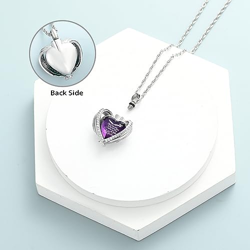 shajwo Angel Wing Heart Urn Ashes Necklace for Women Men | Cremation Jewelry,Birthstone Necklace of Loved One,Memorial Pendant for Human Pet - color: Silver-Purple