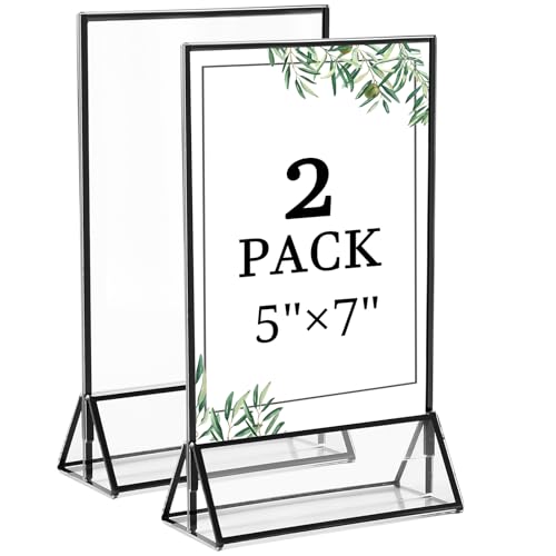2 Pack 5x7 Inch Clear Acrylic Sign Holders, Double-Sided Black Display Stand Picture Frames for Table Numbers, Menus, Flyers, Weddings, and Offices - color: Black, size: 5" x 7"- 2 Pack