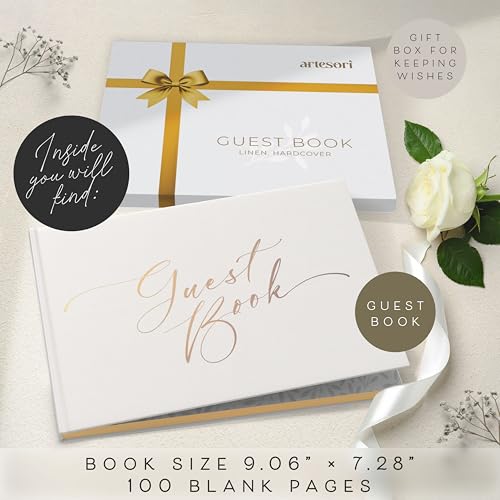 Elegant Guest Book with 100 Blank Pages — White Linen Gold-Foiled Guestbook to Sign for Special Events: Wedding, Baby Shower, Birthday Party — Hardcover Guest Book to Insert Photos & Polaroids - size: No Date