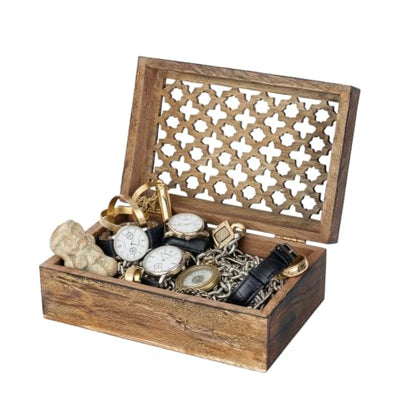 Mela Artisans Trellis Mango Wood Storage Box - Medium Burnt, 9x6 in - color: Medium Burnt, size: Large