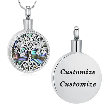Hearbeingt Teardrop Urn Necklaces for Ashes Tree of Life Memorial Locket - color: Abalone Shell-Customize