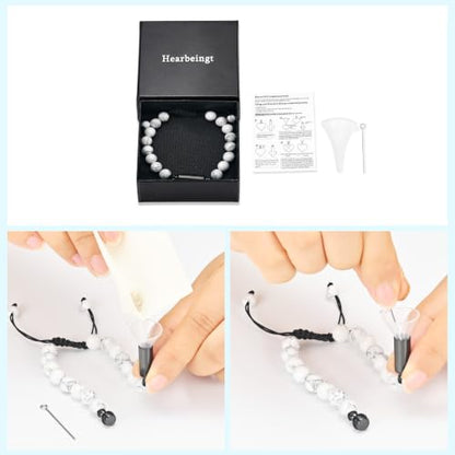 Hearbeingt Cremation Jewelry Urn Bracelet for Ashes Braided Rope Beads - color: White-3
