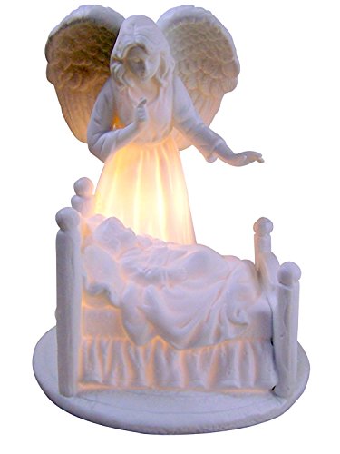 White Porcelain Guardian Angel with Baby Nightlight, 5 1/2 Inch
