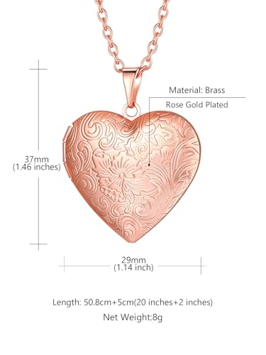 Custom4U Personalized Heart Locket Necklace with Pictures,Sunflower/Angel Wings/Heart Shaped Lockets Custom Photo,Gold/Rose Gold/White Lockets That Holds Picture,Customized Memorial Jewelry for Women - color: A-Heart-Rose Gold(Locket Only)