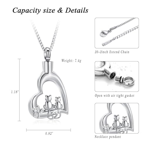 XSMZB Heart Paw Pet Cremation Jewelry for Ashes Cute Cat Memorial Urn Necklace for Women Men Pendant Ashes Holder Keepsake Jewelry - color: Silver