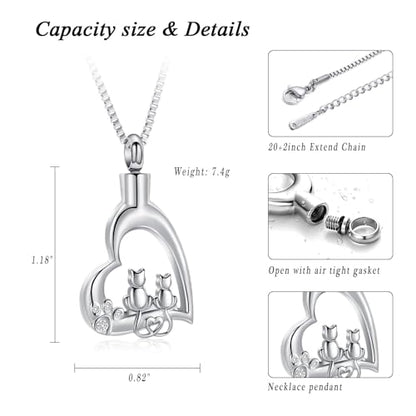 XSMZB Heart Paw Pet Cremation Jewelry for Ashes Cute Cat Memorial Urn Necklace for Women Men Pendant Ashes Holder Keepsake Jewelry - color: Silver
