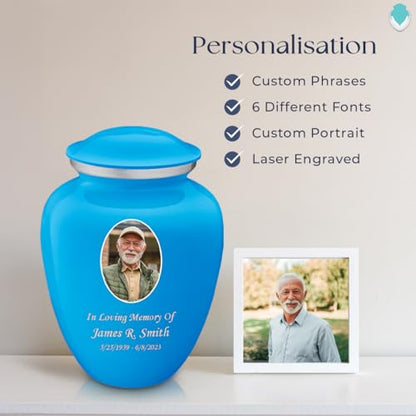 Geturns Embrace Adult Personalized Picture Cremation Urns for Human Ashes I Large Photo Racing Blue Funeral Urn for Men and Women I 200 lbs - color: Racing Blue