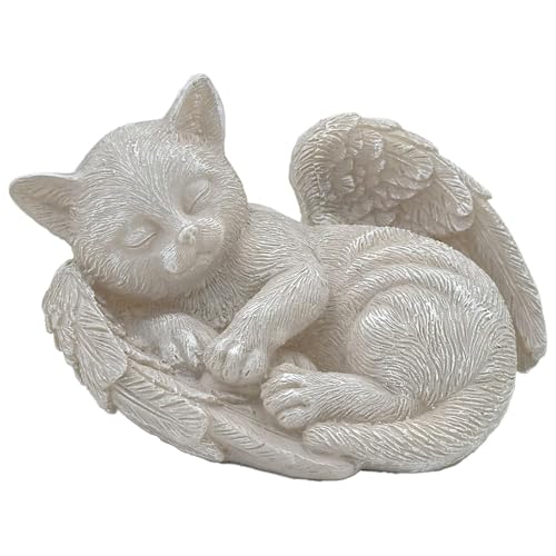 Small Cat Memorial Stone Commemorates Our Lost Fur Baby,Peaceful Sleeping Angel Statue for Garden,Indoor,Pet Grave Markers,and Loss of Cat Sympathy Gift (Milky White, Small) - color: Milky White, size: Small