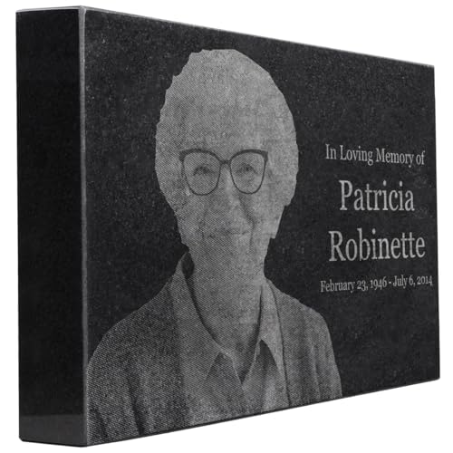 Black Granite Memorial Headstone for Lost Loved Ones, Dogs, Cats, and Family Pets. " Great for Your Garden, Tree Dedication, or in a Cemetery. Includes your personal photo and text. (14 x 9 x 2") | Includes photo and text for lost loved ones, dogs, cats,
