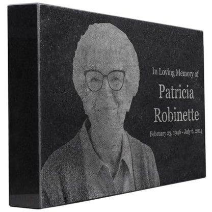 Black Granite Memorial Headstone for Lost Loved Ones, Dogs, Cats, and Family Pets. " Great for Your Garden, Tree Dedication, or in a Cemetery. Includes your personal photo and text. (14 x 9 x 2") | Includes photo and text for lost loved ones, dogs, cats,