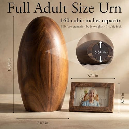 Wooden Urn for Human Ashes Adult Female Man, Wood Urn with Picture Frame