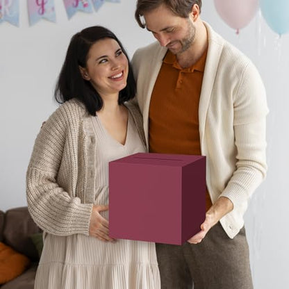 Hooqict Burgundy Card Box with Slot 9.1" Money Gift Card Box for Graduation, Wedding, Reception, Party, Birthday, Retirement, Raffle Box Envelope Ticket Holder - color: Burgundy
