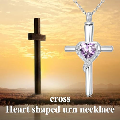 TOUPOP Cross Urn Necklaces for Ashes Birthstone Cremation Jewelry 925 Sterling Silver Cross Memorial Keepsake Funeral Jewelry for Women (with Funnel Filler) - color: 06-June-Alexandrite