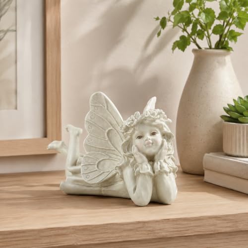 Laying Angel Garden Statue, Resin Fairy Figurine Outdoor Patio Decor | Weather-Resistant Accent For Lawns, Porches, Flower Beds And Garden Gifts - style: Angel Holding Face