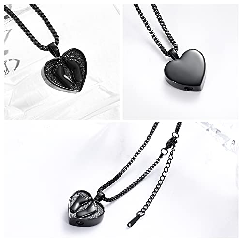 XSMZB Always In My Heart Baby Feet Ashes Keepsake Urn Pendant Necklace Cremation Urns Memorial Jewelry - color: Black-1