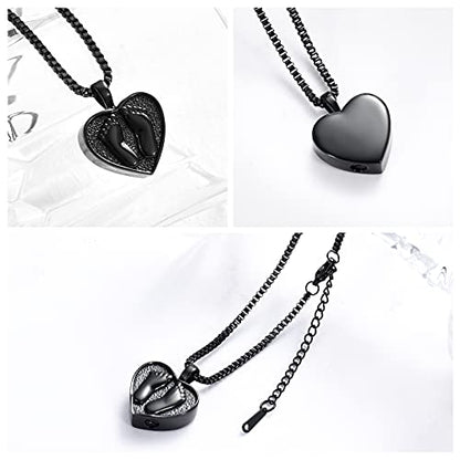 XSMZB Always In My Heart Baby Feet Ashes Keepsake Urn Pendant Necklace Cremation Urns Memorial Jewelry - color: Black-1