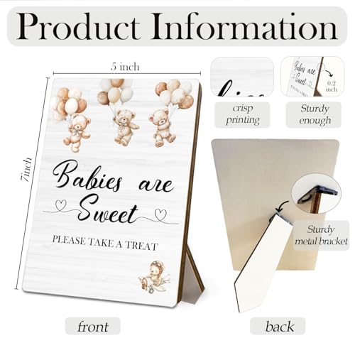 Bear Baby Welcome Shower Wooden Signs, Baby Shower Welcome Sign Stand 5x7 Inch, Sweet Boy And Girl Party Decor - color: sweet baby