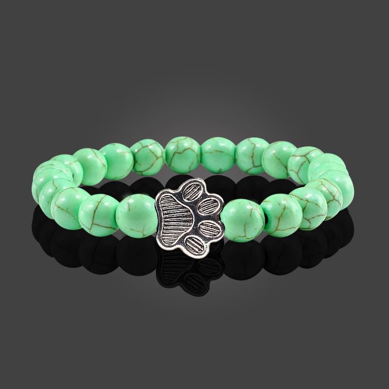 POYAMUSE Lovely Pet Paw Turquoise Beaded Strand Bracelet for Women Men Pet Memorial Jewelry, Cute Dog Cat Paw, Colorful Turquoise Beads - color: pale green