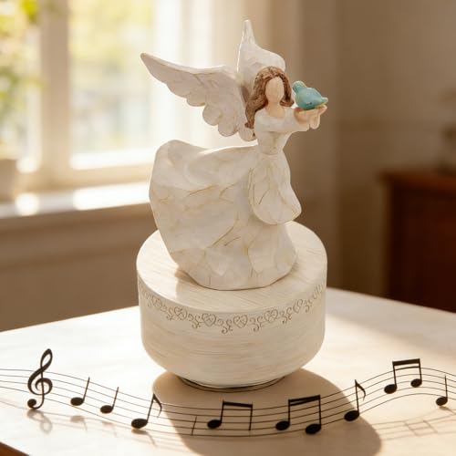 Music Box, Guardian Angel Musical Box Figurine Holding Dove, Sculpted Hand-Painted Music Boxes Figures Wind Up Angel Musical Boxes for Women Girls in Christmas Birthday Anniversary - color: Angel Figurines Pigeon-1
