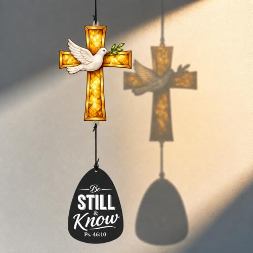 Christian Memorial Wind Chimes for Loss of Loved One - Remembrance Bereavement Gifts for Loss of Mother/Mom, Father/Dad - Be Still and Know - Religious Sympathy Wind Chimes with Cross Suncatcher 39"