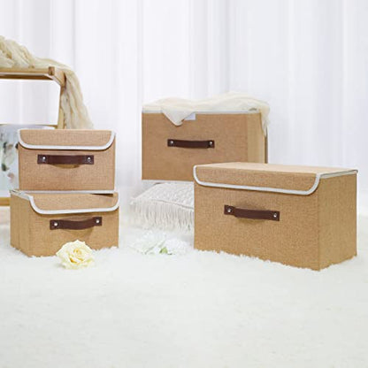 ANMINY Fabric Storage Box Bins with Lids, Khaki, 10"x8"x7" - color: Khaki, size: Small (Pack of 1)