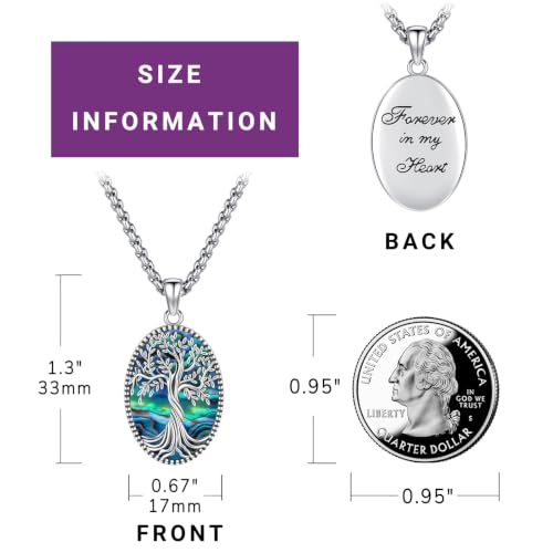 Picture Locket Necklace for Women Men Rose 14K Real Gold 925 Sterling Silver Jewelry Heart Locket Necklace that Holds Pictures Tree of Life Viking Wolf Celtic Knot St Christopher St Michael Pendant - color: I2-2-Locket-Abalone shells