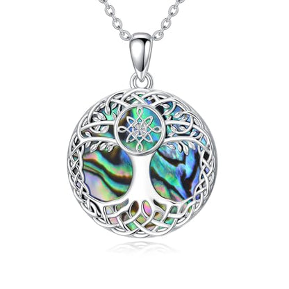 Tree of Life Necklace 925 Sterling Silver Abalone Shell Celtic Knot Tree Pendant Necklace Jewelry Gifts for Women Birthday Christmas - style: Style2