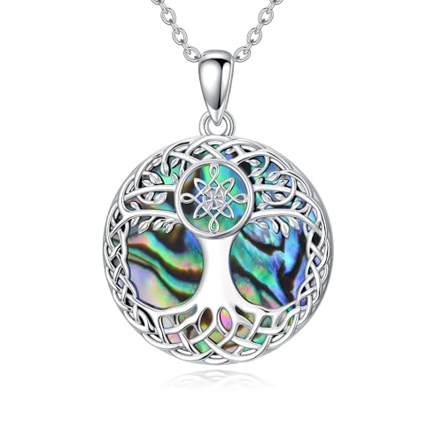 Tree of Life Necklace 925 Sterling Silver Abalone Shell Celtic Knot Tree Pendant Necklace Jewelry Gifts for Women Birthday Christmas - style: Style2
